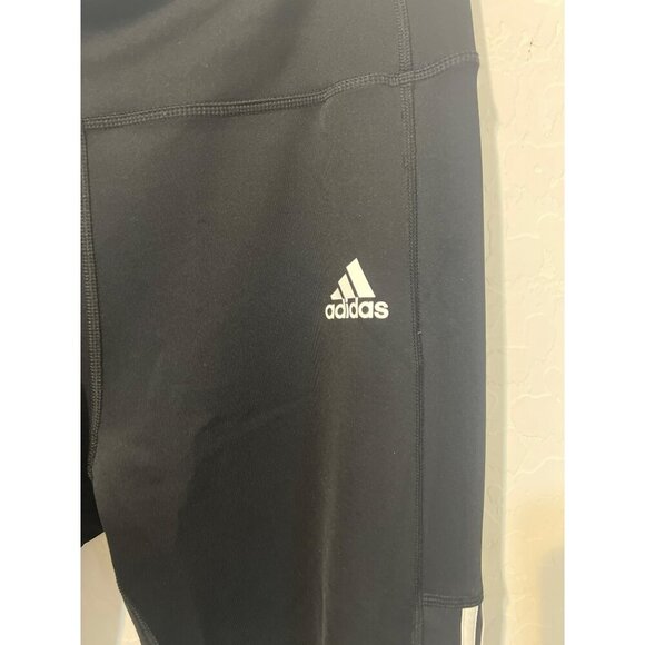 Adidas Sz L Black White Triple Stripe Leggings Aeroready - Picture 3 of 8